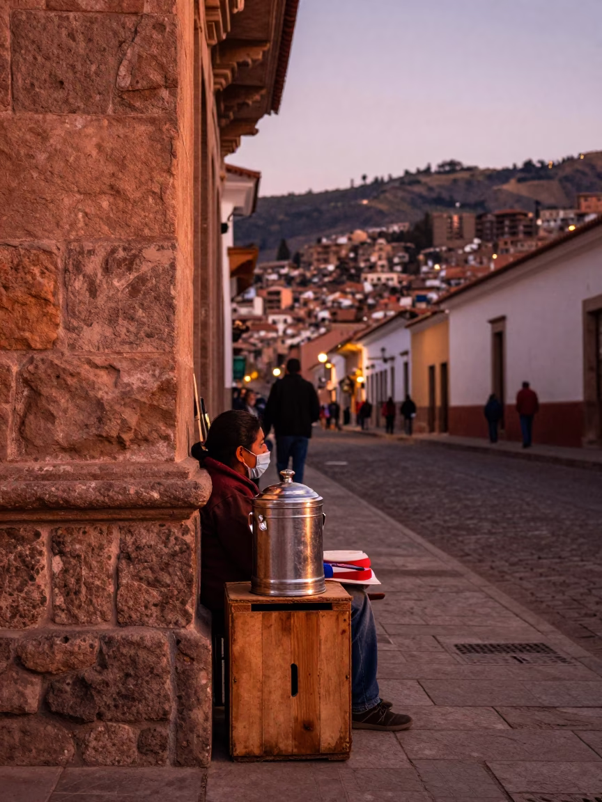 Street Scene in La Paz at Copper-toned Light Before Dusk in in La Paz, Bolivia