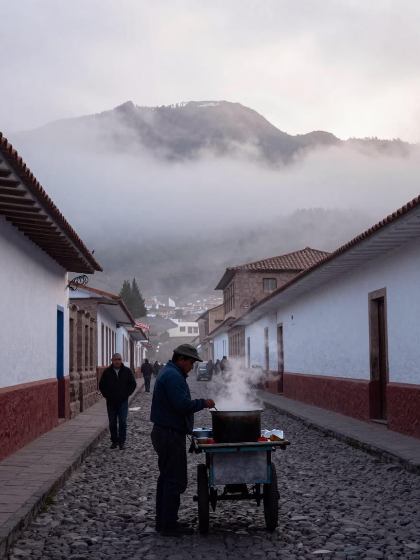 Street Scene in La Paz at Dawn Light in in La Paz, Bolivia