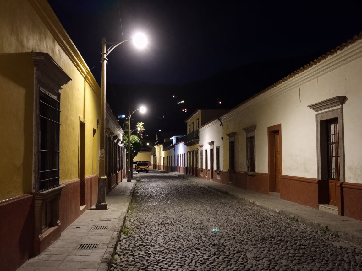 Street Scene in La Paz at Deep In The Night Light in in La Paz, Bolivia
