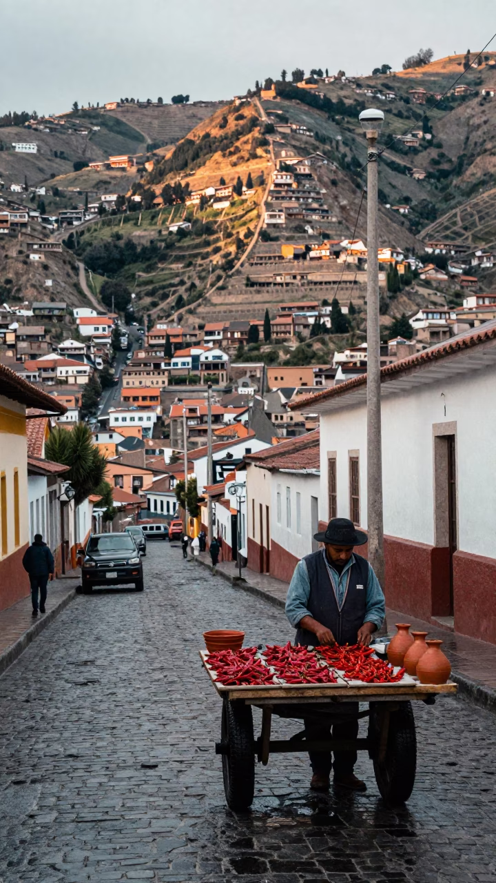 Street Scene in La Paz at First Light in in La Paz, Bolivia