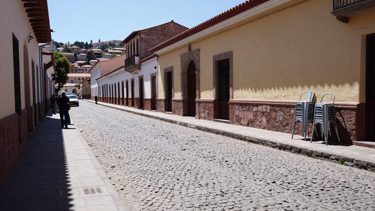 Street Scene in La Paz at Flat Noon Light in in La Paz, Bolivia