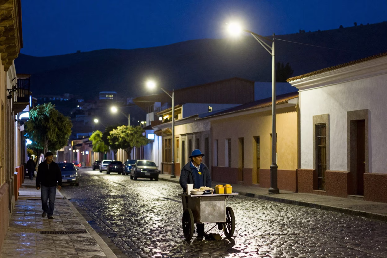 Street Scene in La Paz at Late At Night Light in in La Paz, Bolivia
