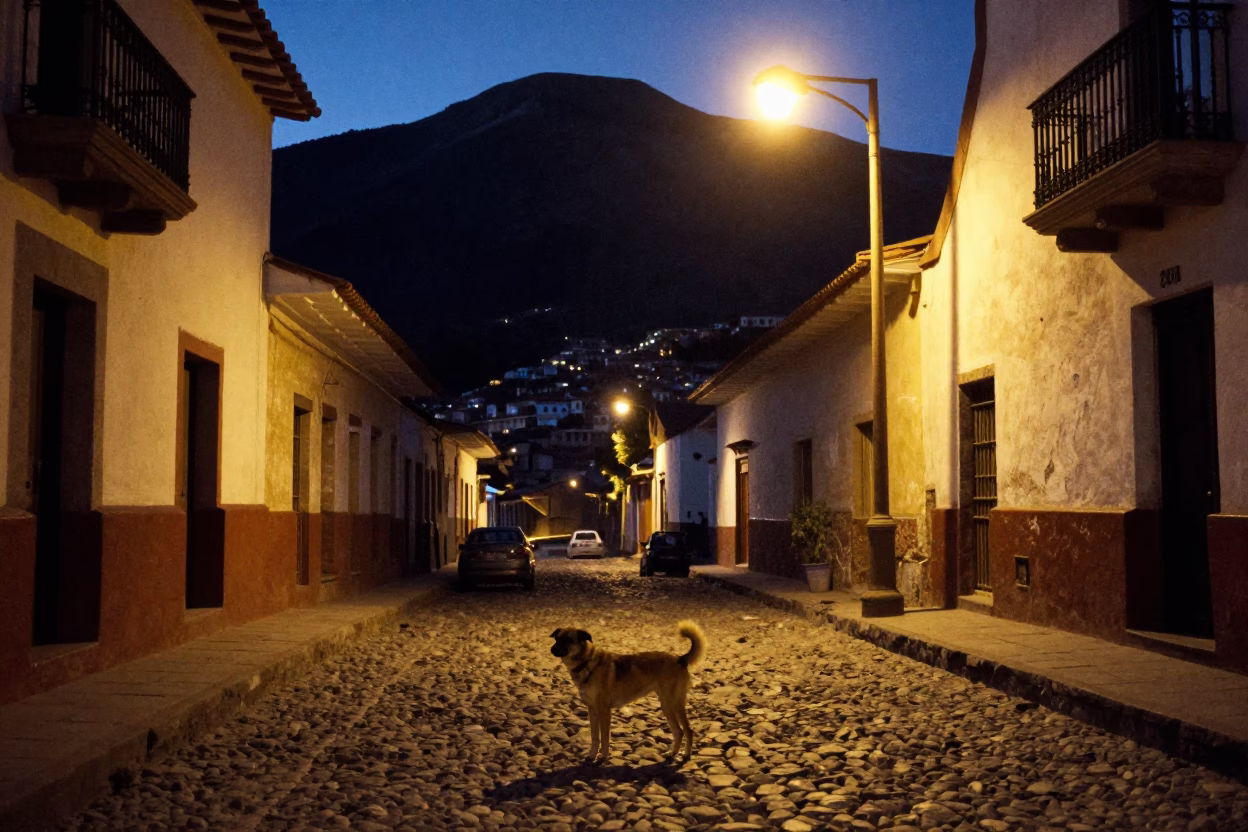 Street Scene in La Paz at Late At Night Light in in La Paz, Bolivia