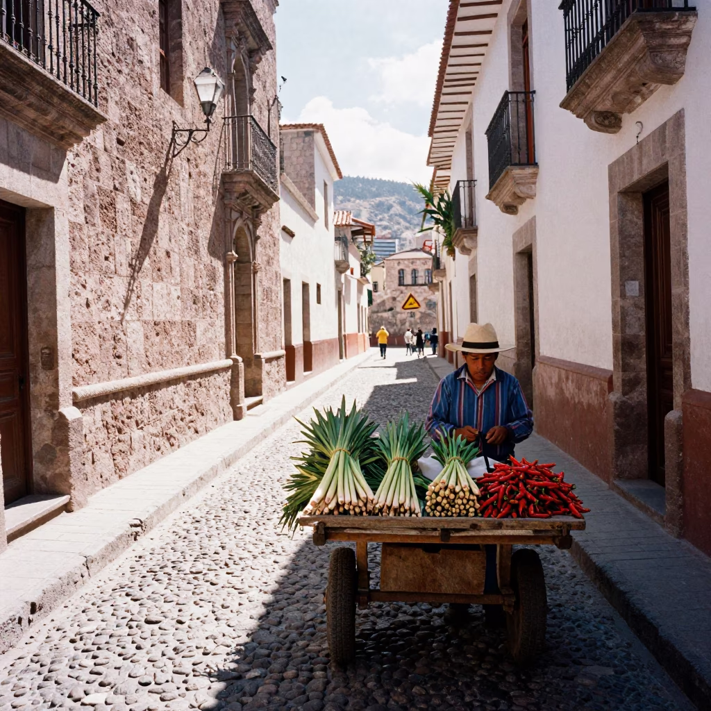 Street Scene in La Paz at Late Morning Light in in La Paz, Bolivia