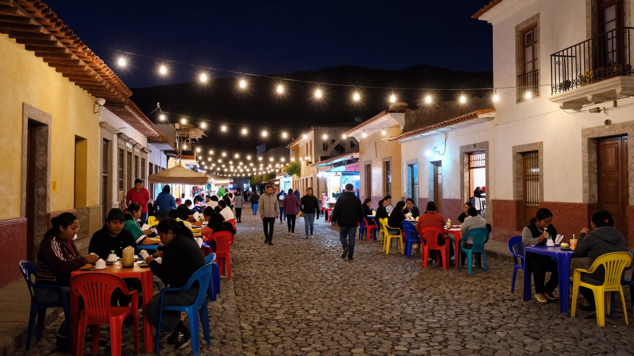 Street Scene in La Paz at Midnight Light in in La Paz, Bolivia