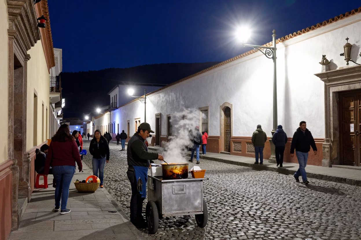 Street Scene in La Paz at Midnight Light in in La Paz, Bolivia