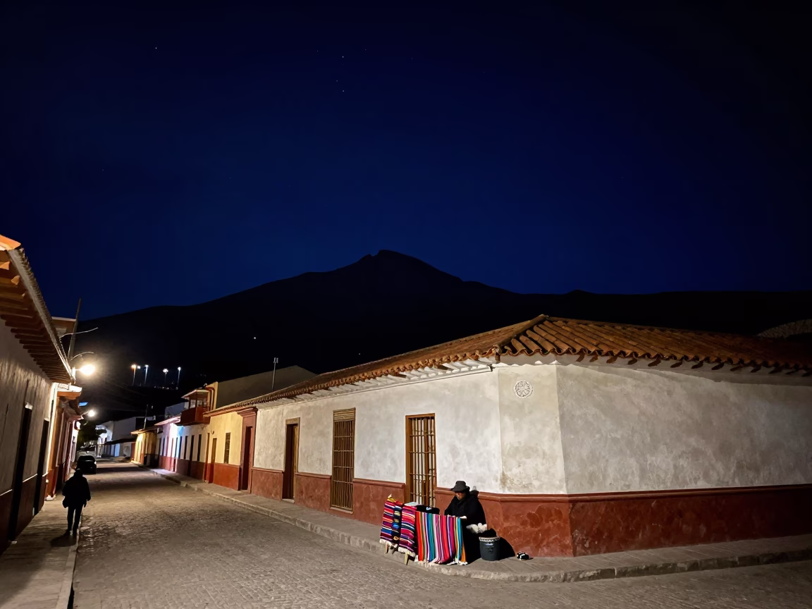 Street Scene in La Paz at The Deepest Night Sky Light in in La Paz, Bolivia