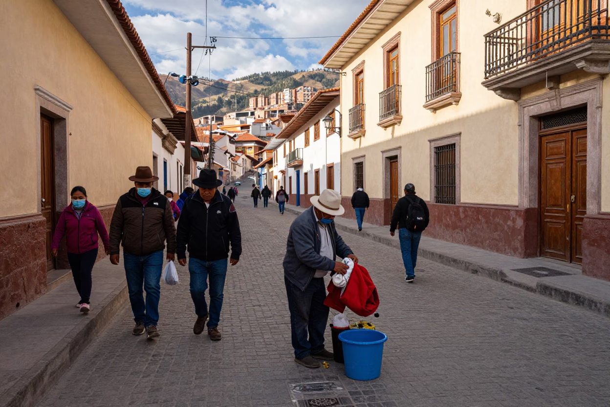 Street Scene in La Paz at The Early Afternoon Light in in La Paz, Bolivia