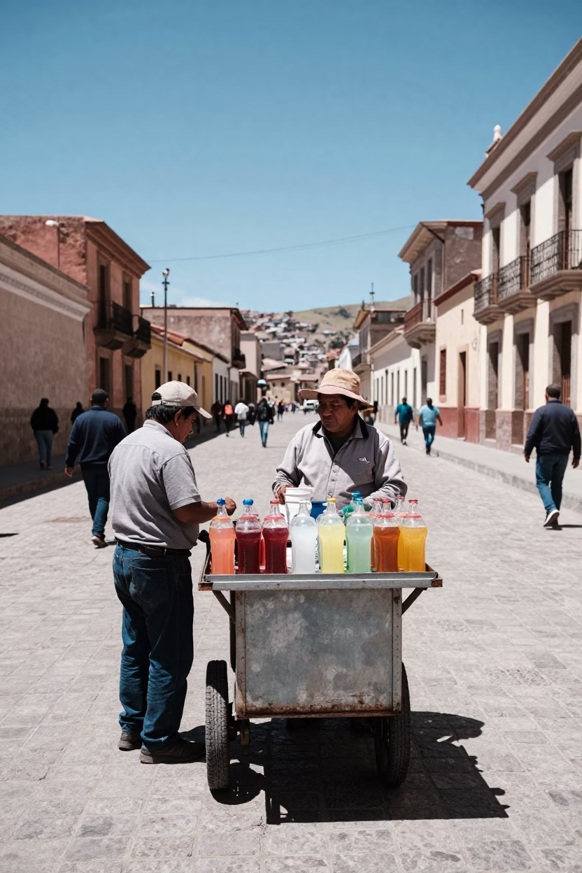 Street Scene in La Paz at The Flat Glare Of Noon Light in in La Paz, Bolivia