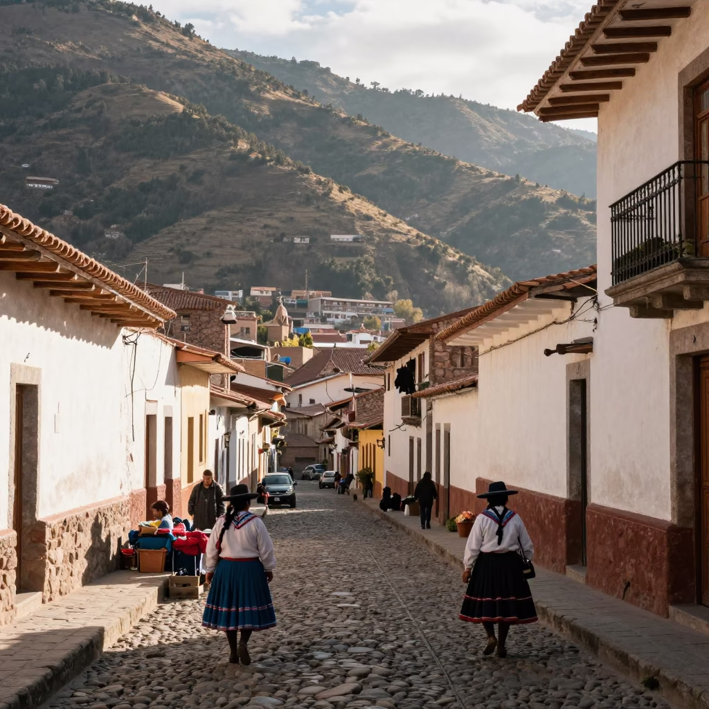 Street Scene in La Paz at The Late Morning Light in in La Paz, Bolivia