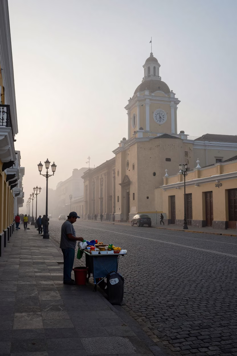 Street Scene in Lima at First Light Of Dawn in in Lima, Peru