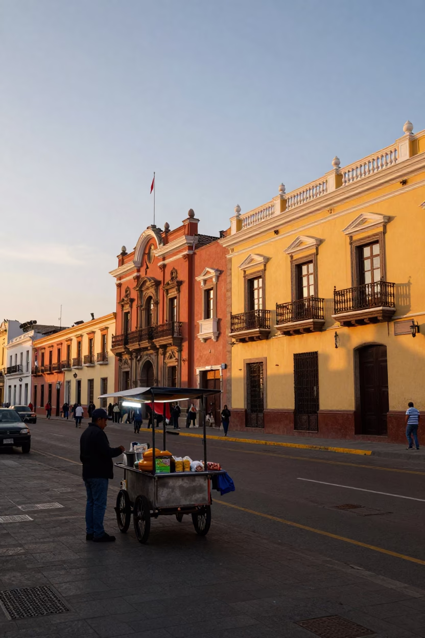 Street Scene in Lima at Golden Hour in in Lima, Peru