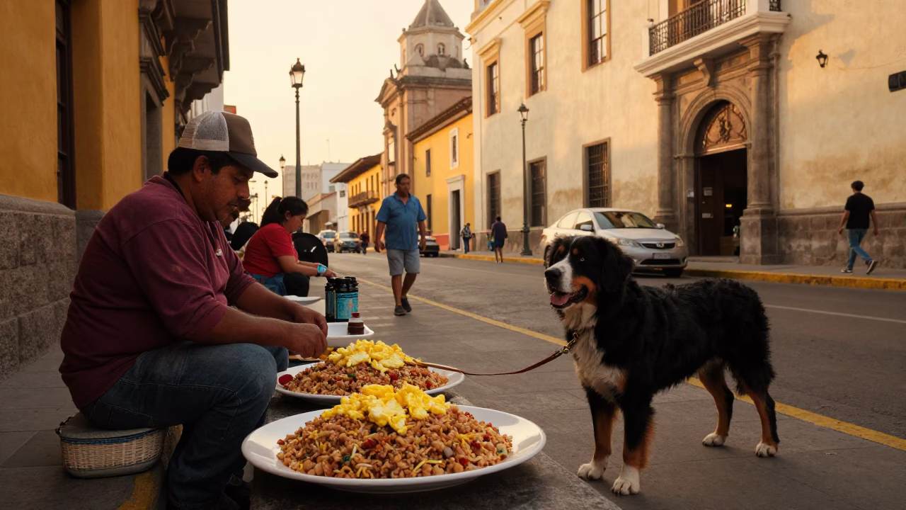 Street Scene in Lima at Honeyed Evening Light in in Lima, Peru