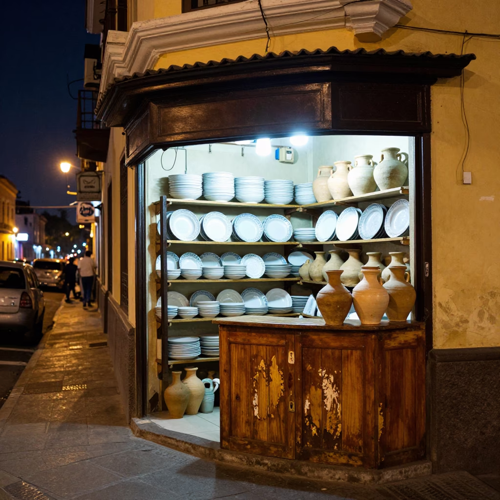 Street Scene in Lima at Midnight Light in in Lima, Peru