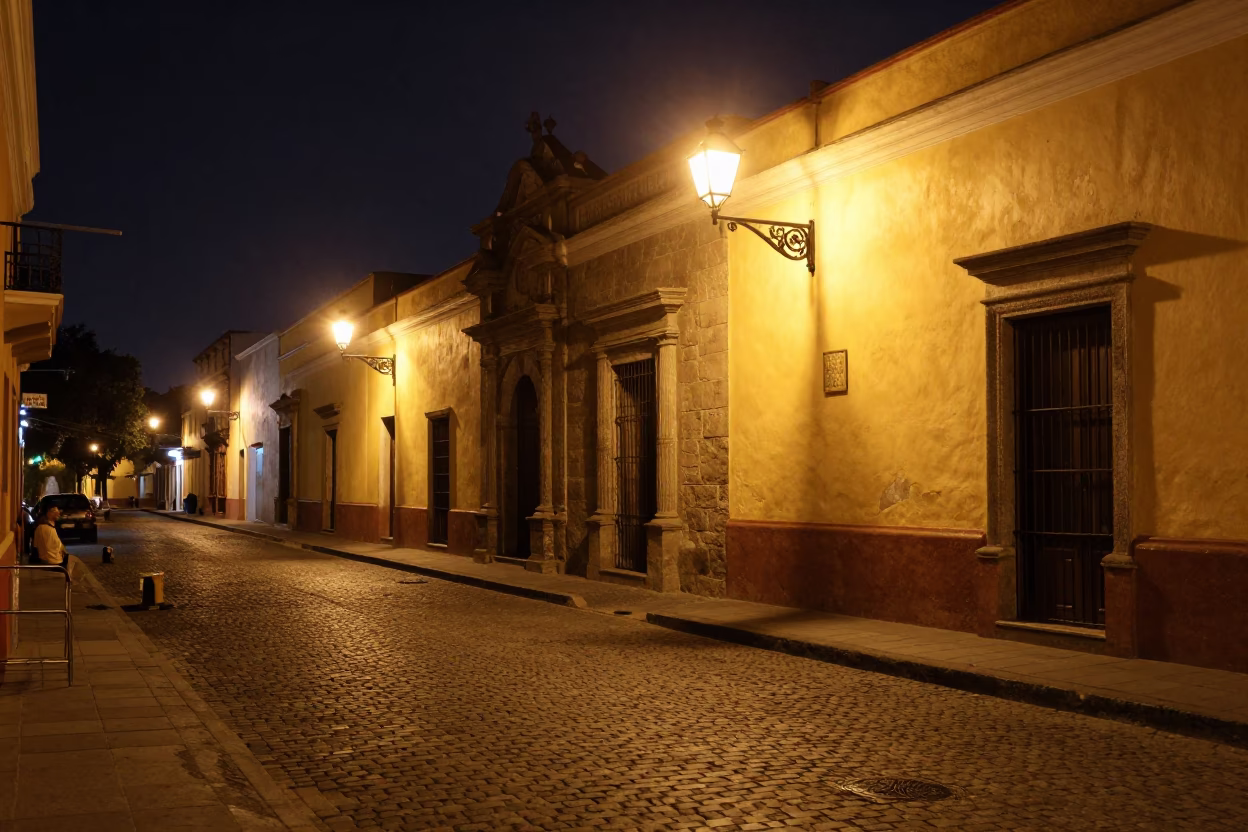 Street Scene in Lima at Midnight Light in in Lima, Peru
