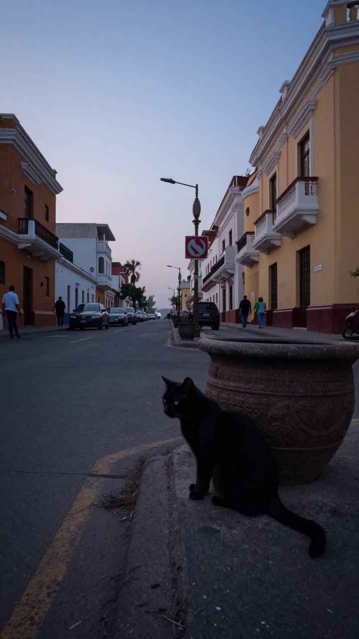 Street Scene in Lima at Sunrise Light in in Lima, Peru