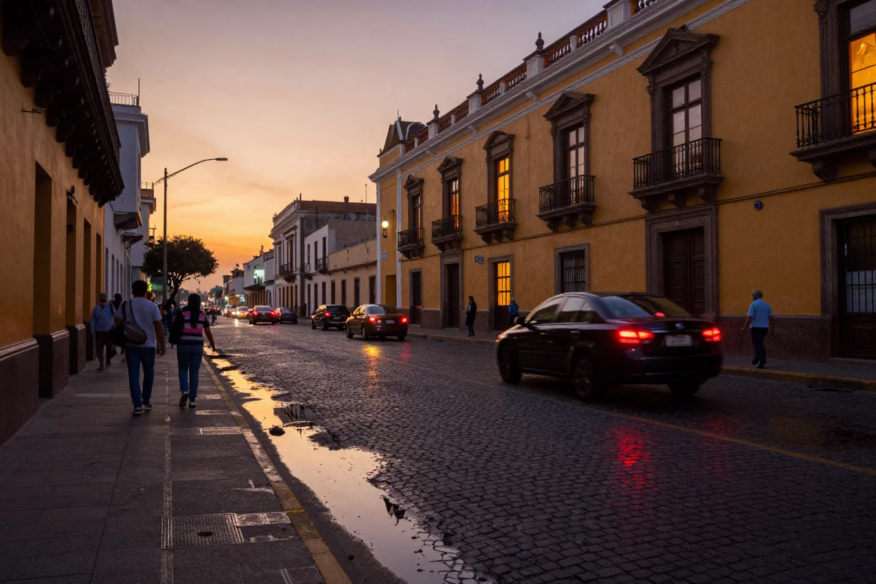 Street Scene in Lima at Sunset Light in in Lima, Peru