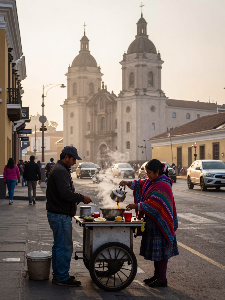 Street Scene in Lima at The Early Morning Light in in Lima, Peru
