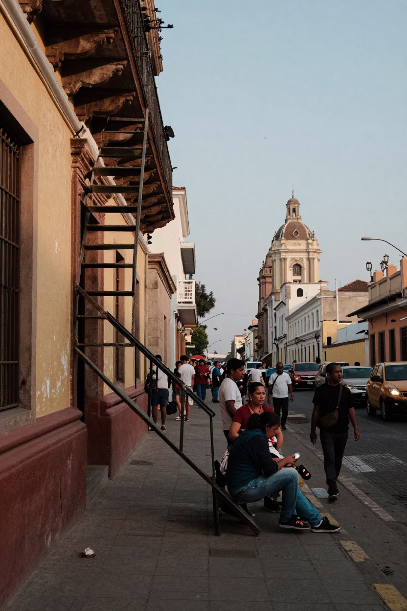 Street Scene in Lima at The Late Afternoon Light in in Lima, Peru