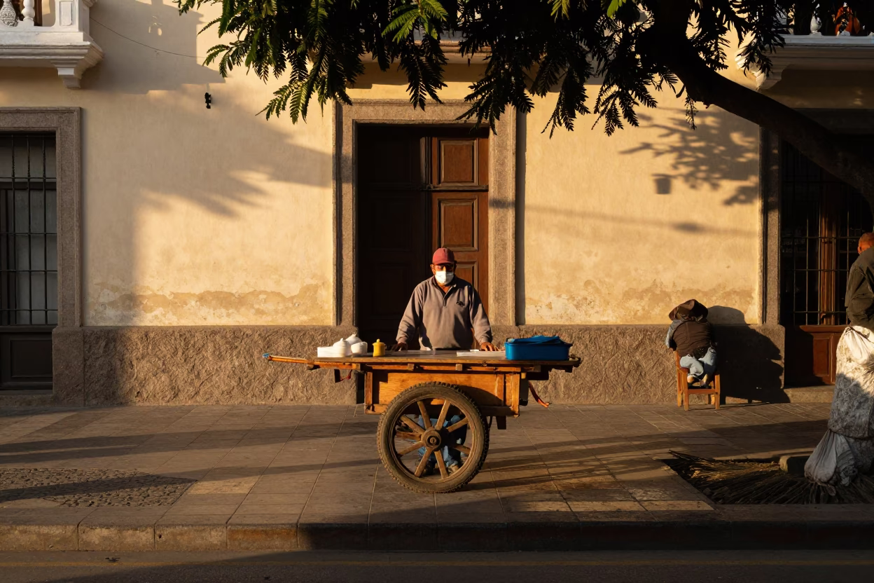 Street Scene in Lima at The Late Afternoon Light in in Lima, Peru