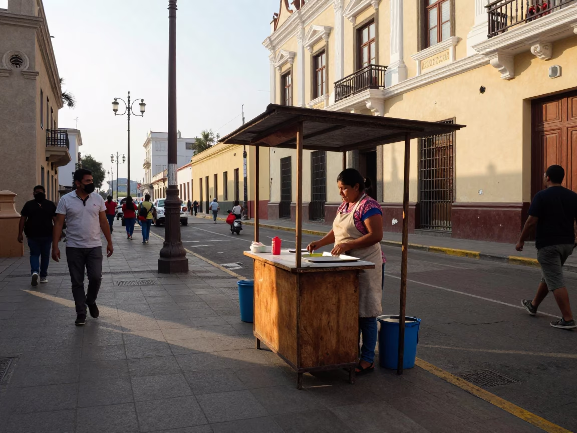Street Scene in Lima at The Late Afternoon Light in in Lima, Peru