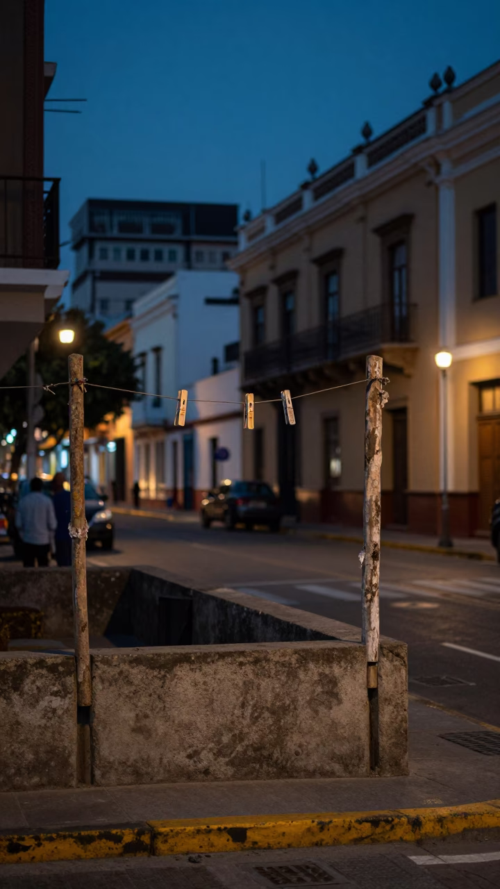 Street Scene in Lima at The Predawn Darkness Light in in Lima, Peru