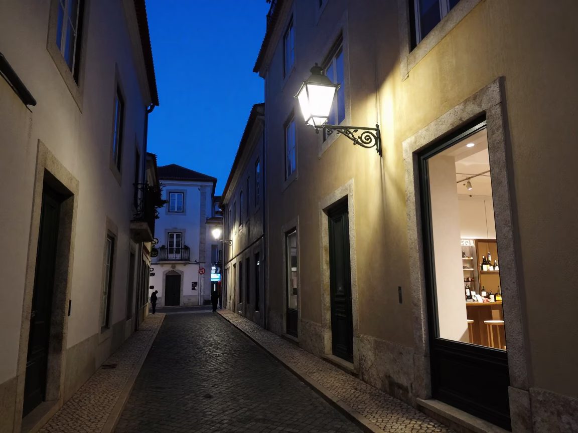 Street Scene in Lisbon at Blue Hour in in Lisbon, Portugal