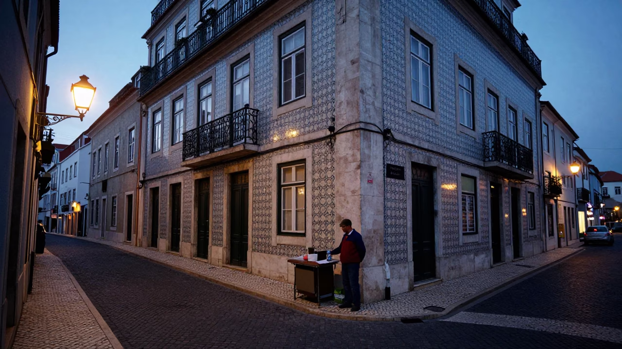 Street Scene in Lisbon at Blue Hour in in Lisbon, Portugal