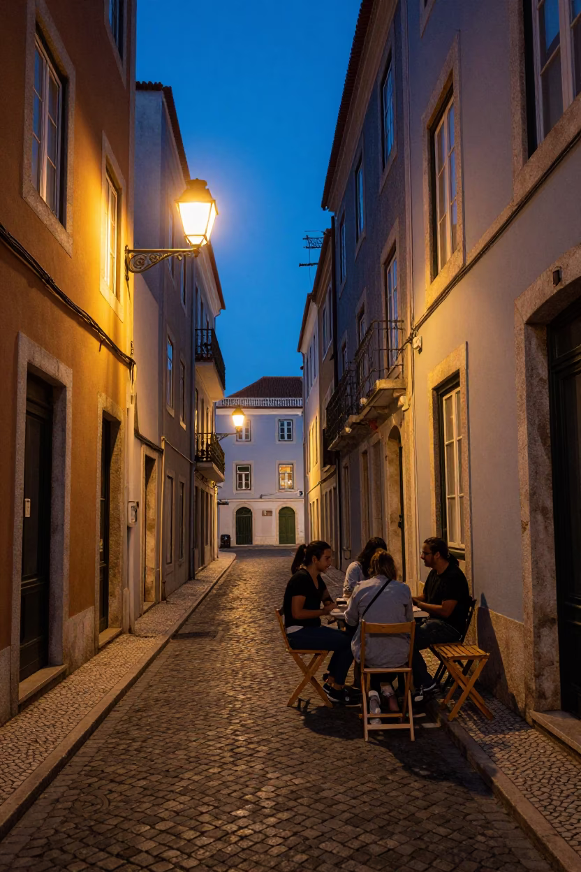 Street Scene in Lisbon at Blue Hour in in Lisbon, Portugal