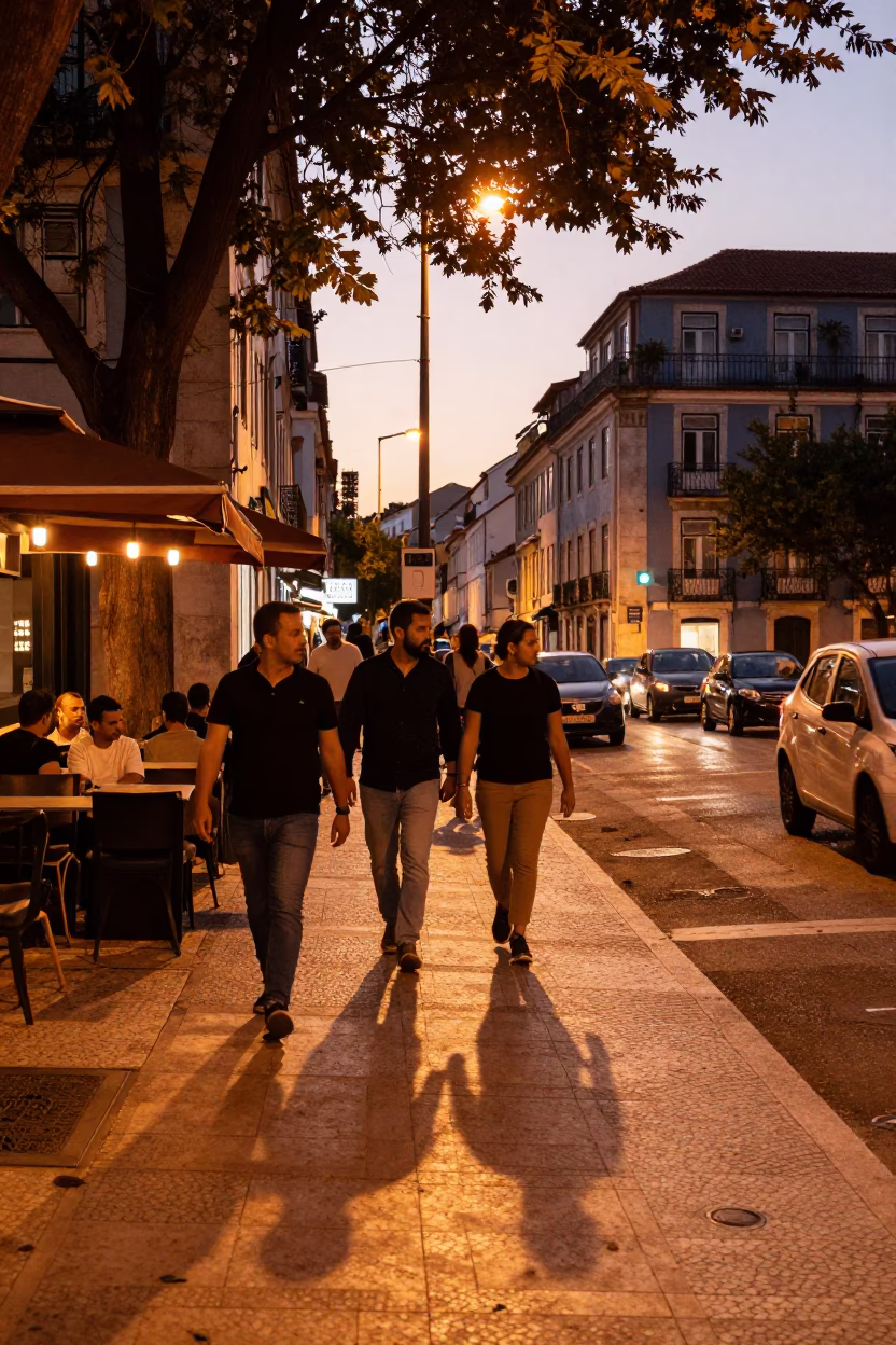 Street Scene in Lisbon at Copper-toned Light Before Dusk in in Lisbon, Portugal