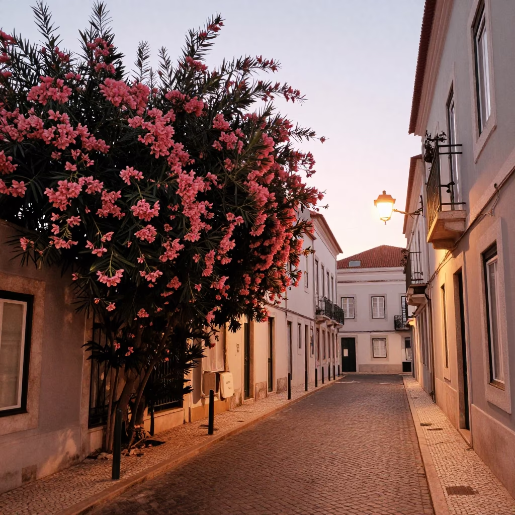 Street Scene in Lisbon at Copper-toned Light Before Dusk in in Lisbon, Portugal