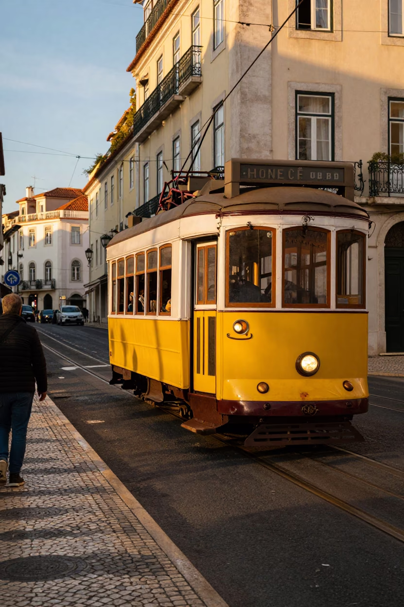 Street Scene in Lisbon at Honeyed Evening Light in in Lisbon, Portugal