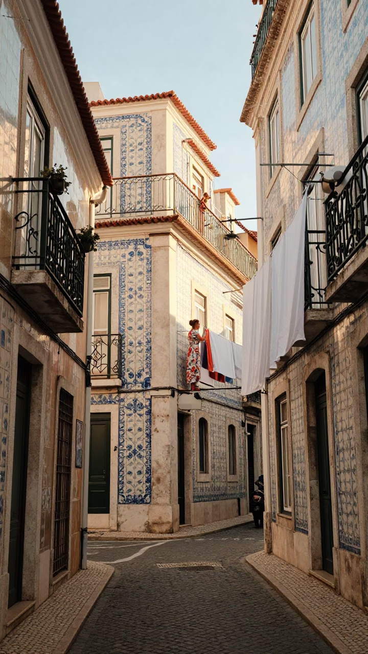 Street Scene in Lisbon at Late Afternoon Light in in Lisbon, Portugal