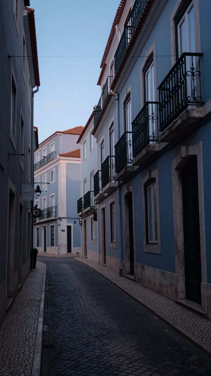 Street Scene in Lisbon at Sunrise Light in in Lisbon, Portugal