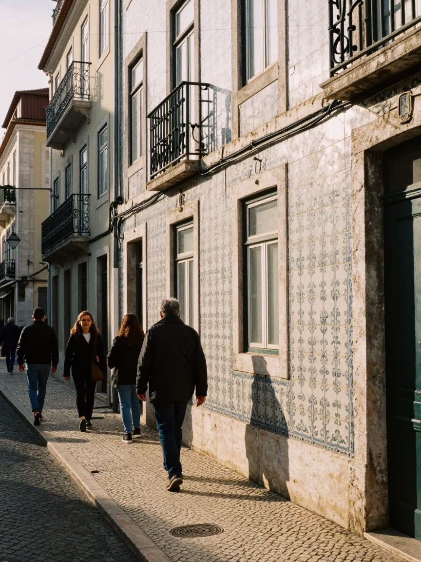 Street Scene in Lisbon at The Early Afternoon Light in in Lisbon, Portugal