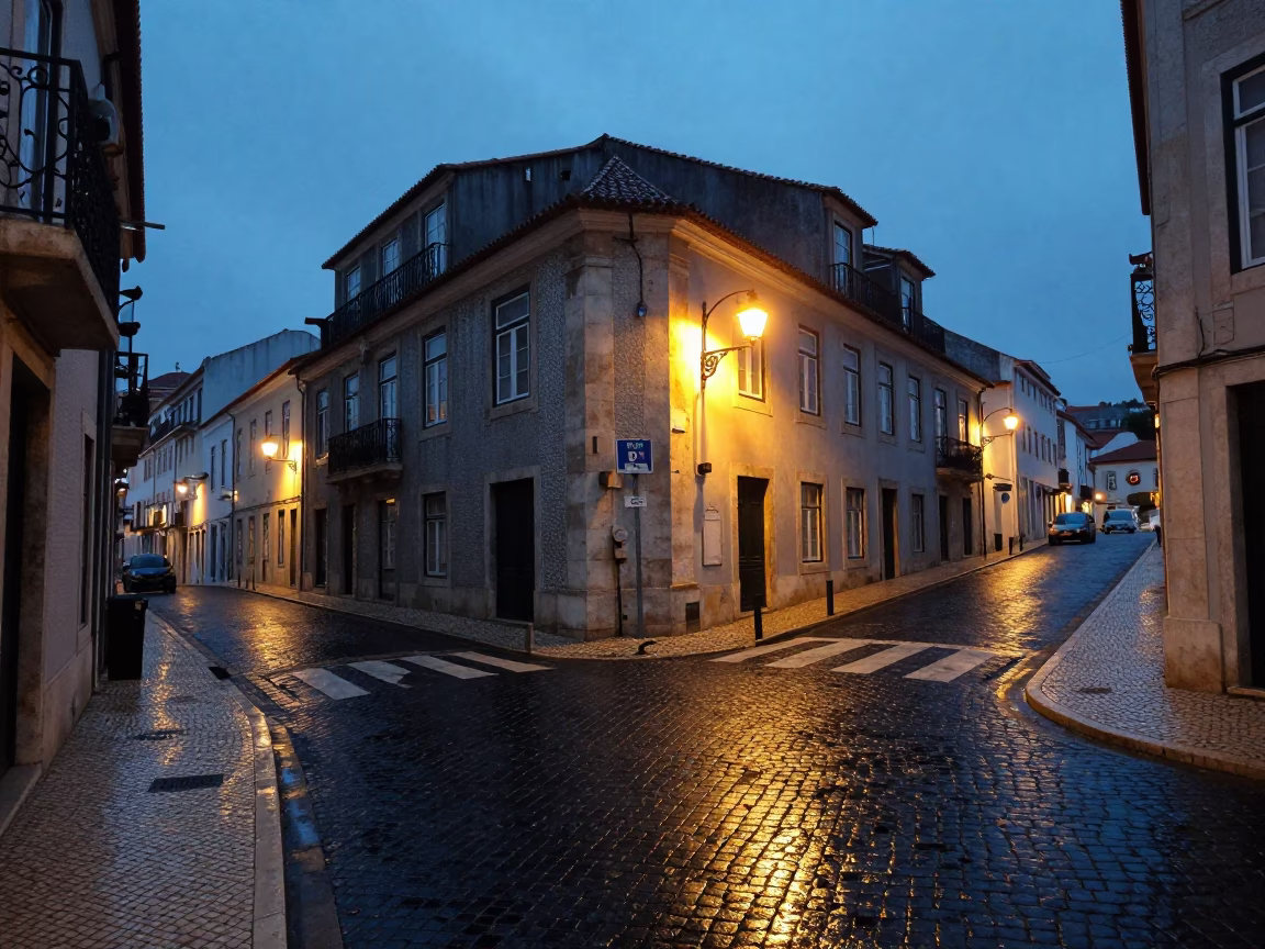 Street Scene in Lisbon at The Still Hours Before Dawn Light in in Lisbon, Portugal