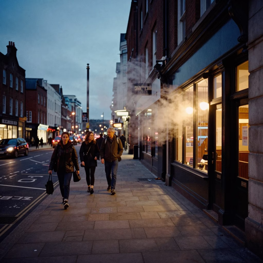 Street Scene in Liverpool at Blue Hour in in Liverpool, United Kingdom
