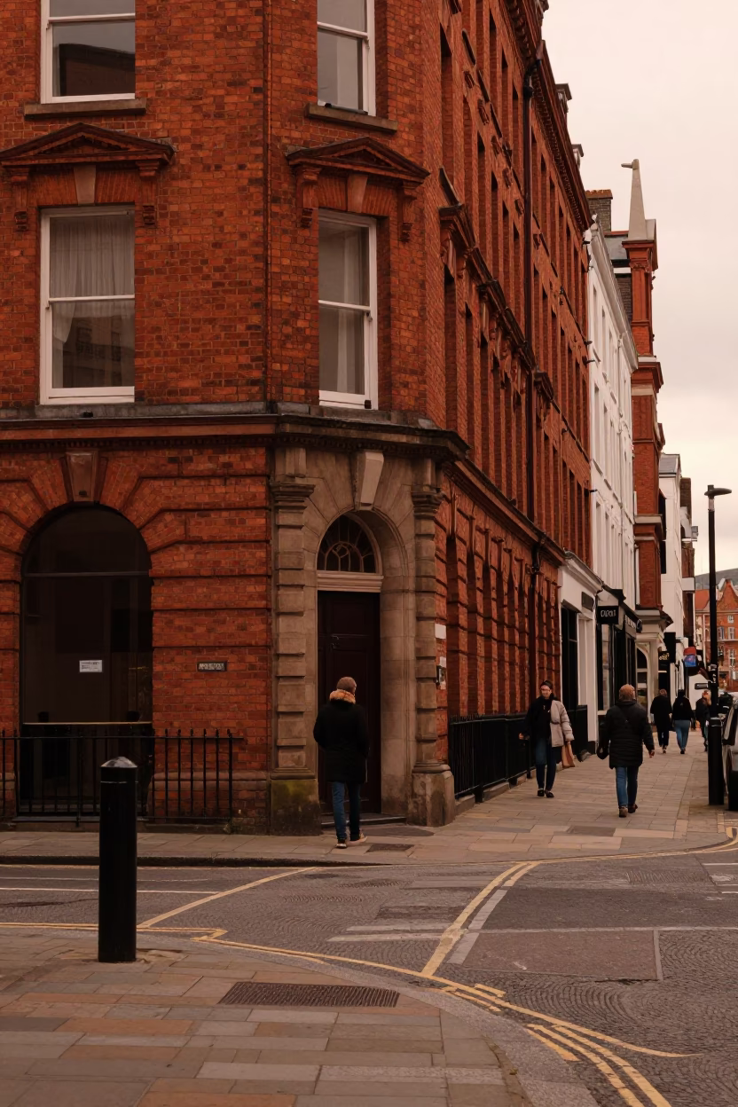 Street Scene in Liverpool at Copper-toned Light Before Dusk in in Liverpool, United Kingdom