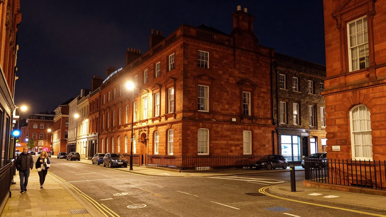 Street Scene in Liverpool at Deep In The Night Light in in Liverpool, United Kingdom