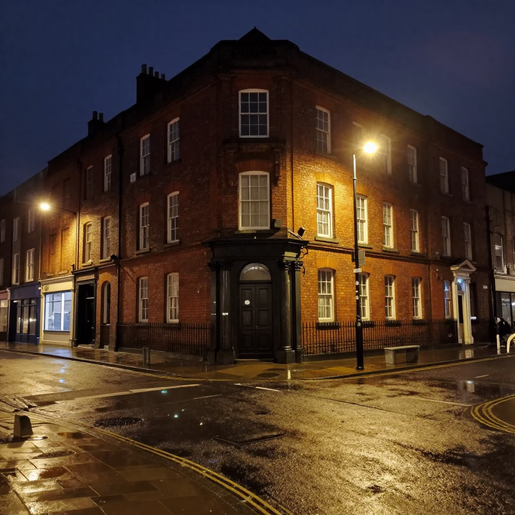 Street Scene in Liverpool at Late At Night Light in in Liverpool, United Kingdom