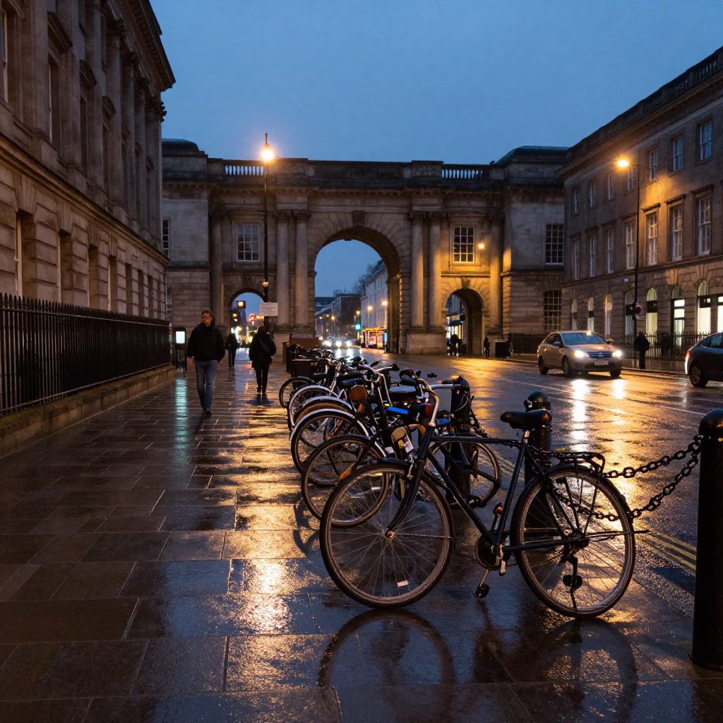 Street Scene in Liverpool at Twilight in in Liverpool, United Kingdom