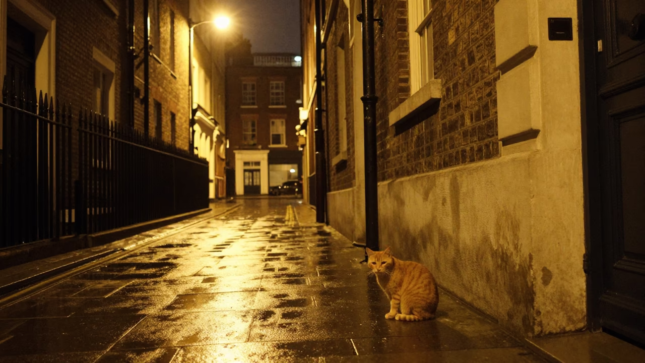 Street Scene in London at Deep In The Night Light in in London, United Kingdom