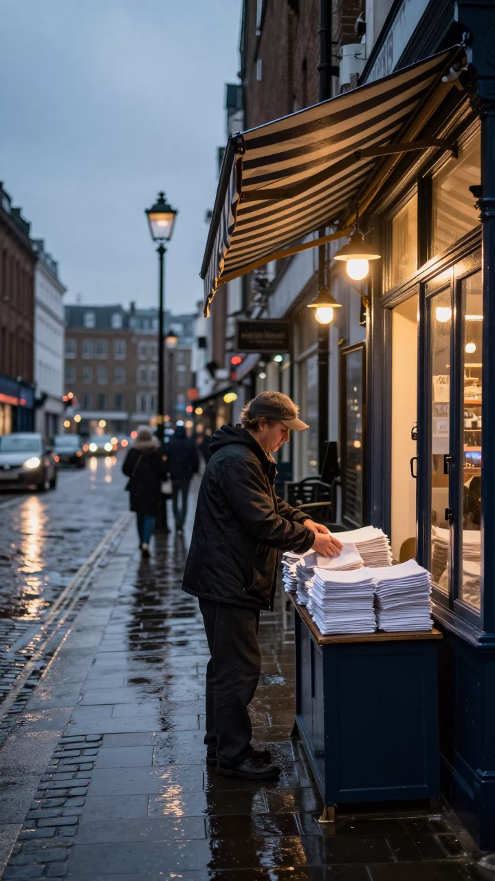 Street Scene in London at Dusk Light in in London, United Kingdom