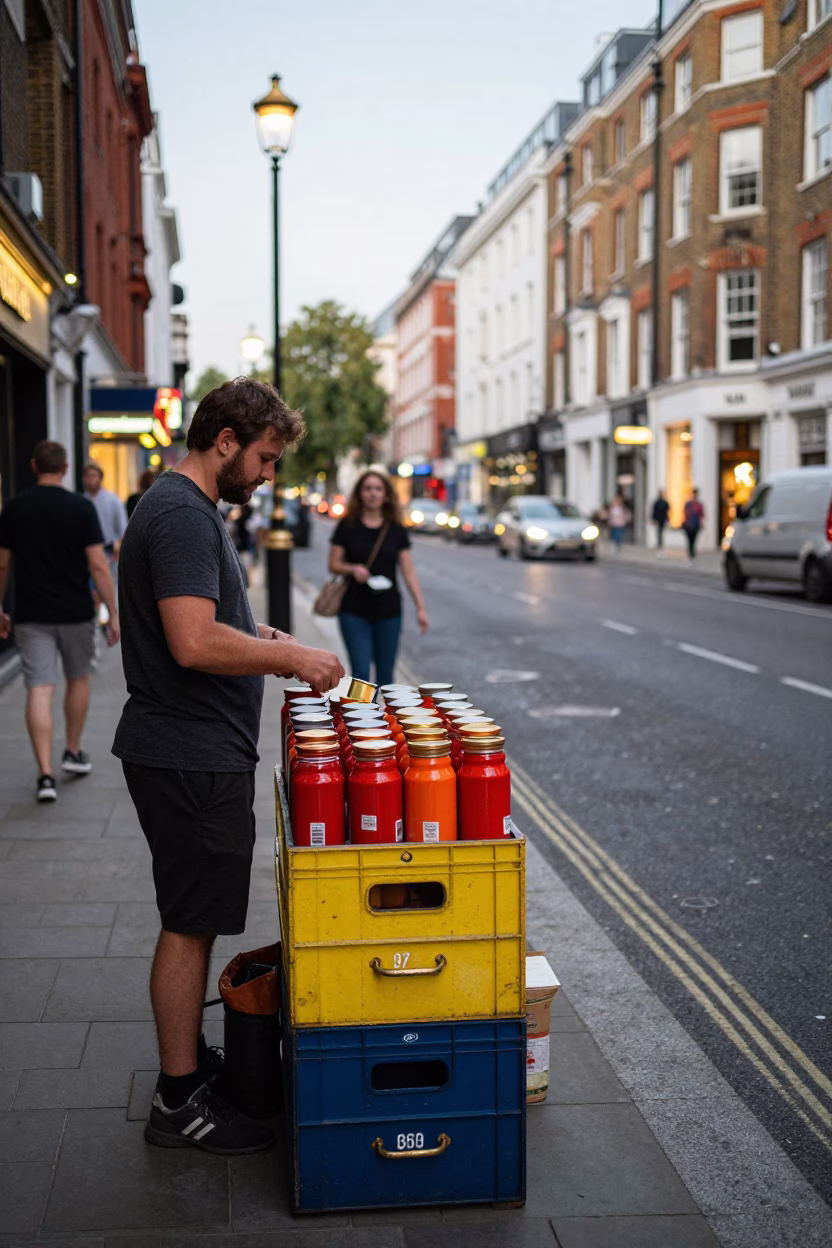 Street Scene in London at Evening Light in in London, United Kingdom