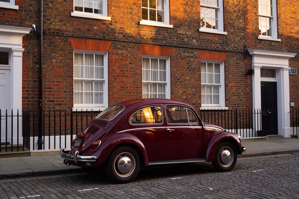 Street Scene in London at Honeyed Evening Light in in London, United Kingdom