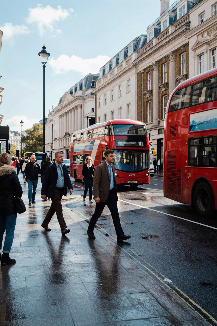 Street Scene in London at Midday Light in in London, United Kingdom