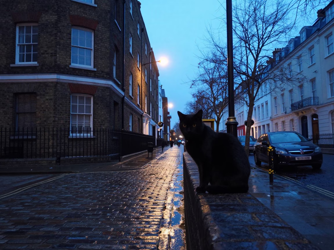 Street Scene in London at Nautical Dawn Light in in London, United Kingdom