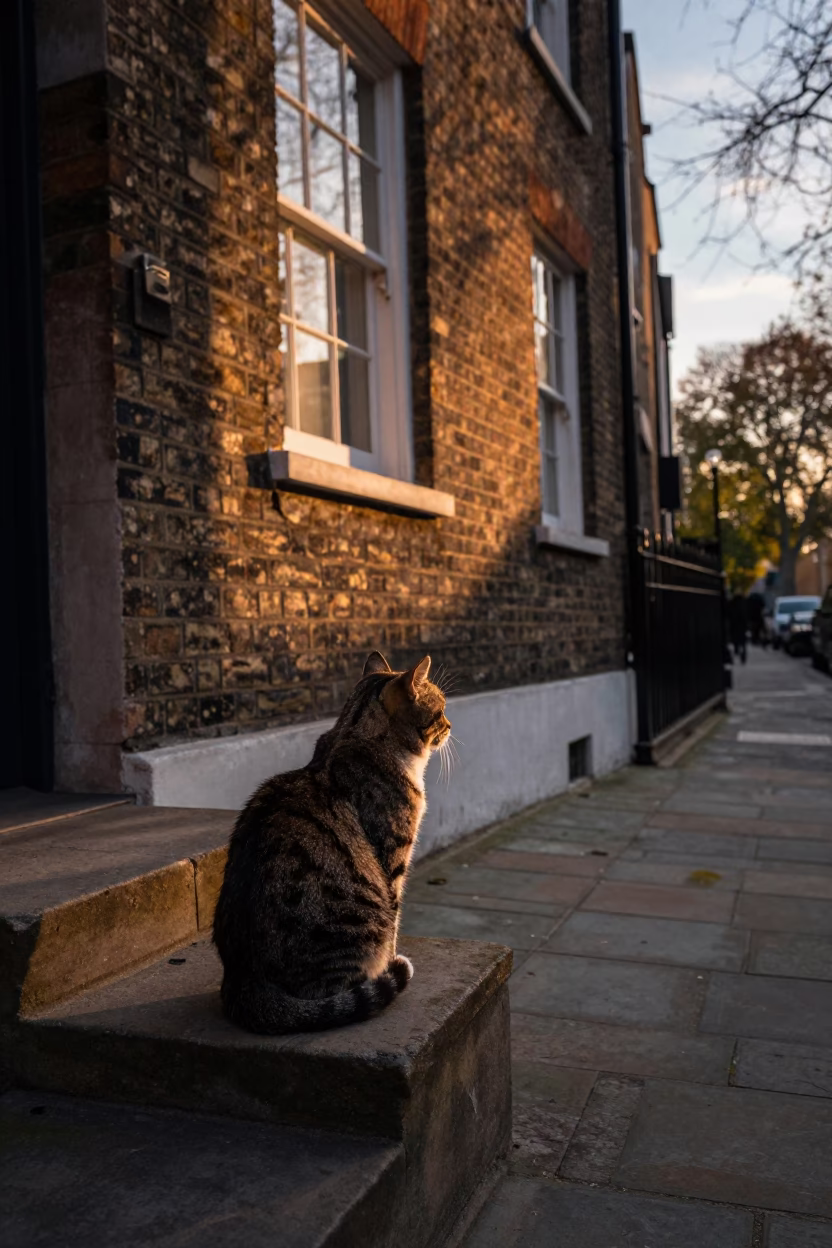 Street Scene in London at Sunset Light in in London, United Kingdom