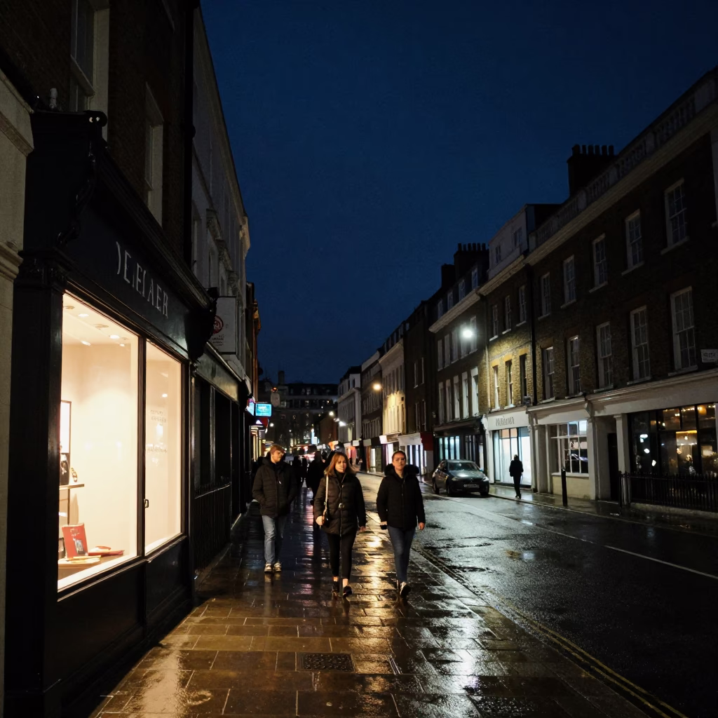 Street Scene in London at The Deepest Night Sky Light in in London, United Kingdom