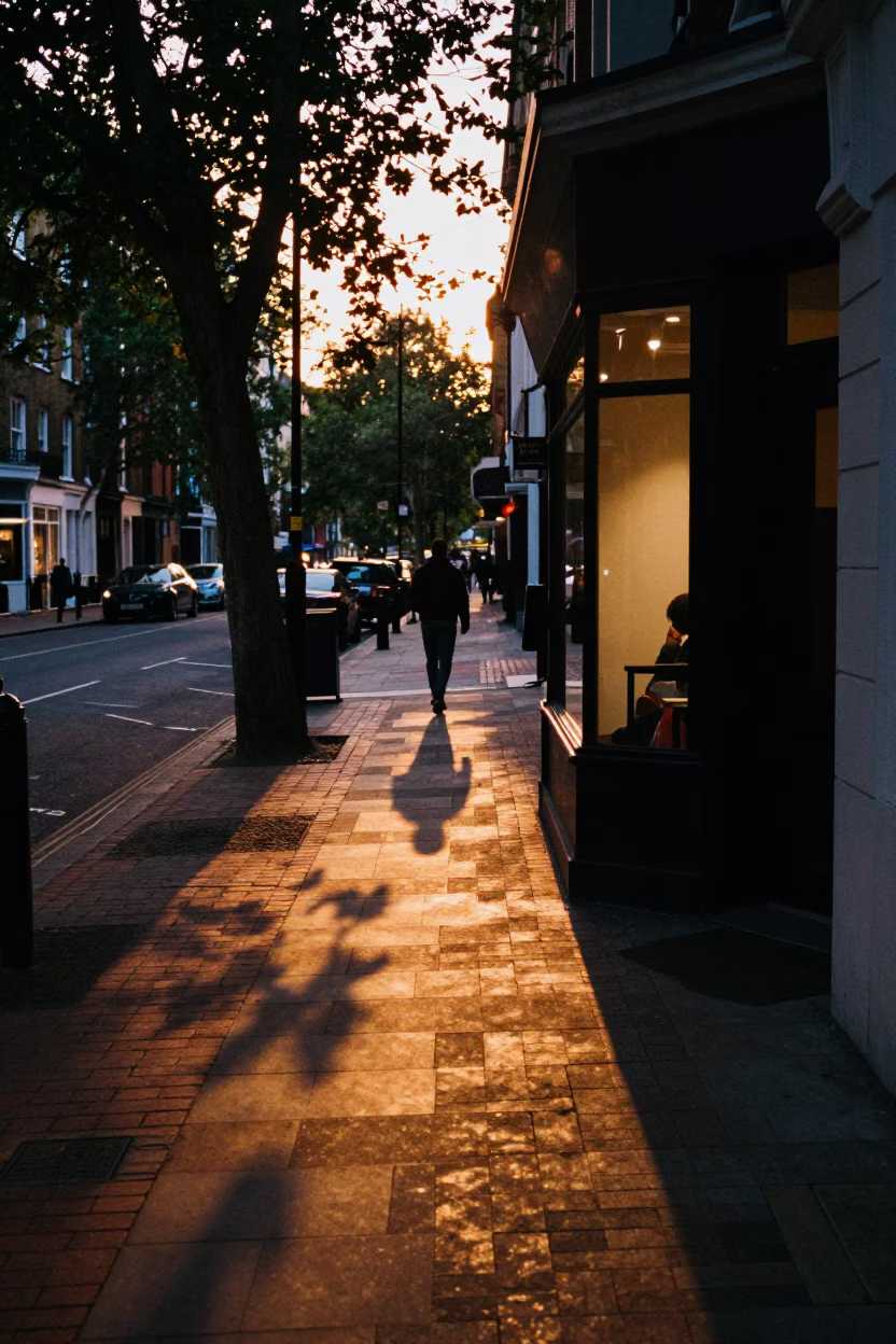 Street Scene in London at The Early Evening Light in in London, United Kingdom
